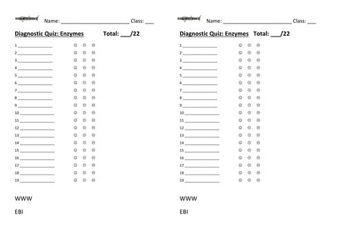 Enzymes and Enzyme Activity Diagnostic Quiz AfL