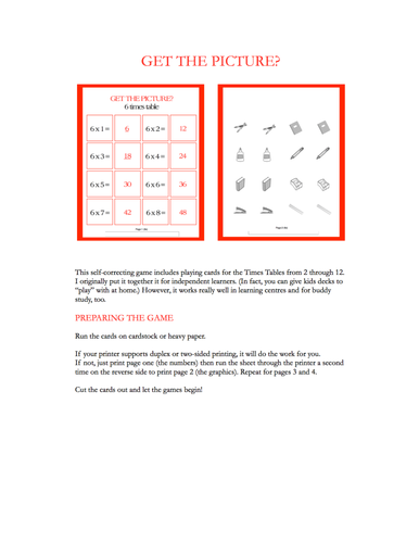 Taming the Times Tables without Tears (GET THE PICTURE? multiplication game)