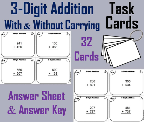 3-Digit Addition Task Cards