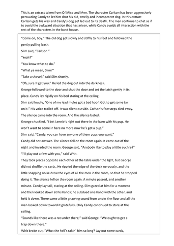 Of Mice and Men - Candy's Dog dies lesson on Structure and Language