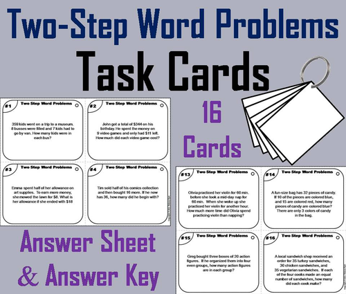 Two Step Word Problems Task Cards