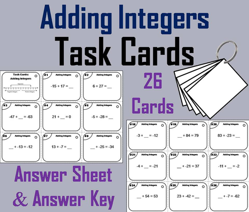 Adding Integers Task Cards