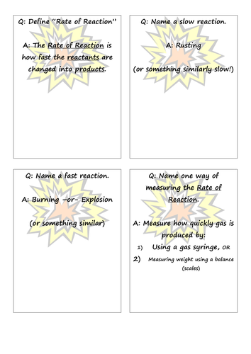 Rate of reaction trading cards