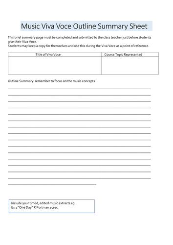 Summary Page for Viva-Voce