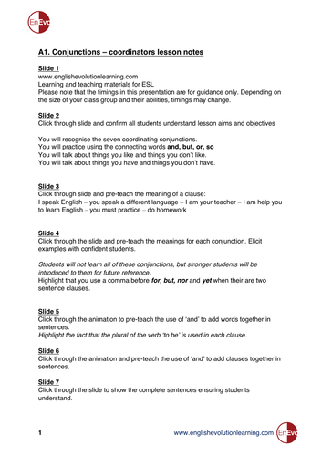 Coordinating Conjunctions for Elementary & Pre-Intermediate ESOL