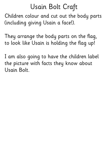 Usain Bolt craft activity Key Stage One