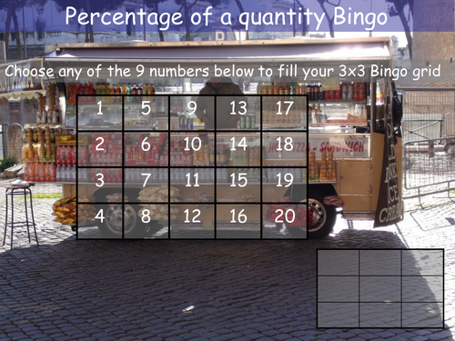 Percentage of a quantity Bingo