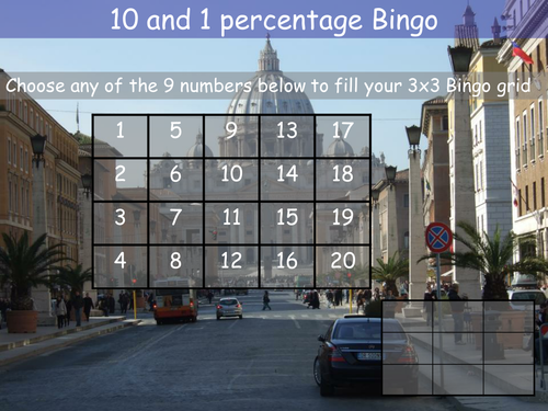 Percentages. Finding 10% and 1% of an amount Bingo