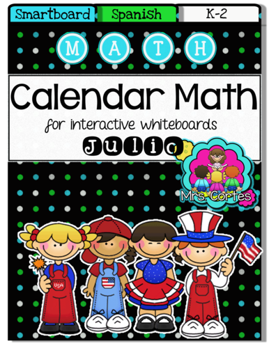 SMARTBOARD Calendar Math- Julio (Spanish)