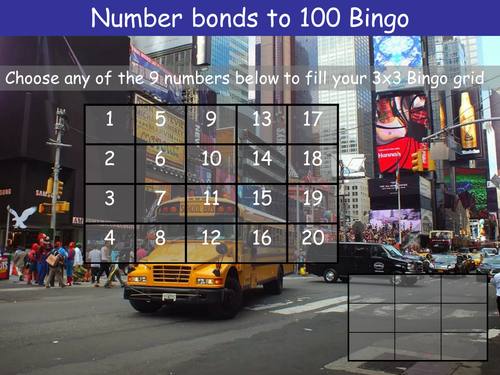Number bonds to 100 Bingo