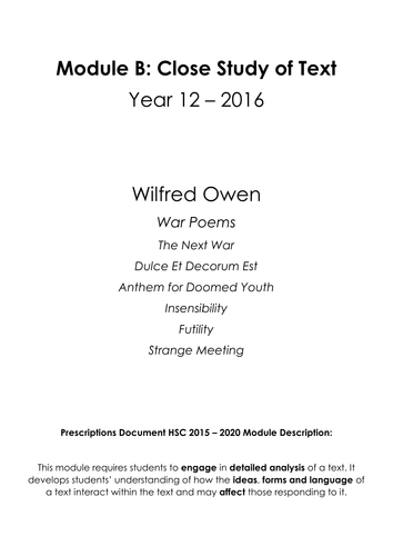 Wilfred Owen 'War Poems' (2015 - 2020 HSC Prescriptions)