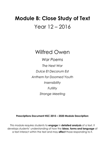 war worksheet english civil on 2020 Prescriptions Wilfred (2015  HSC  'War Owen Poems'