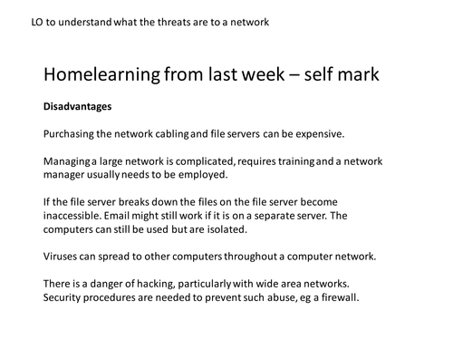 A KS4 computer science lesson on threats to LAN networks