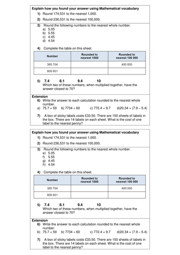 KS2 - Rounding numbers and decimals - word problems - past SATS questions - Year 5 6
