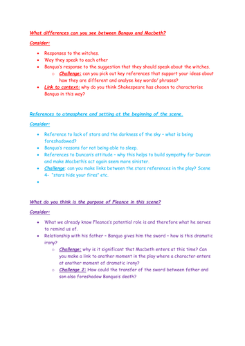 AQA 2017 Macbeth Act 2, Scene 1 Group work exploration 