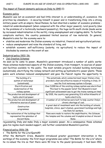 Mussolini's Domestic Policies - A level resource pack