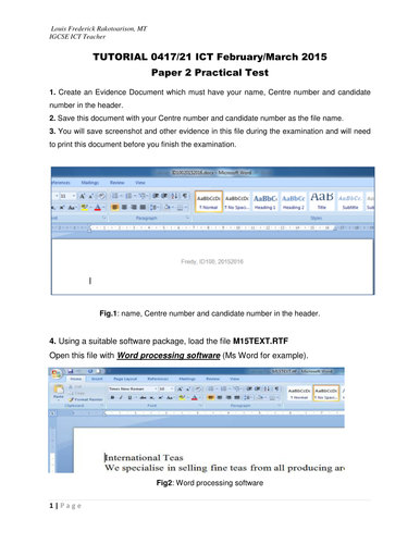 IGCSE ICT Paper 2 Word Processing Feb-Mar 2015