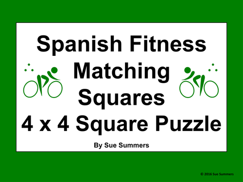 Spanish Health and Fitness 4 x 4 Matching Squares Puzzle