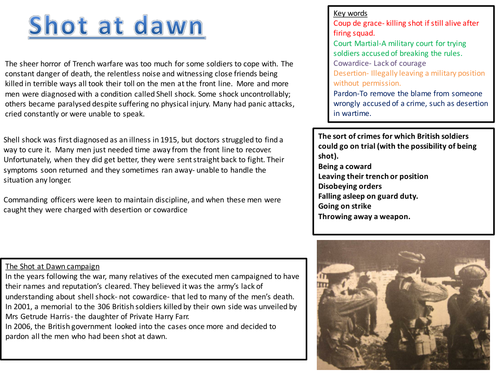 World War I- Shot at Dawn learning mat