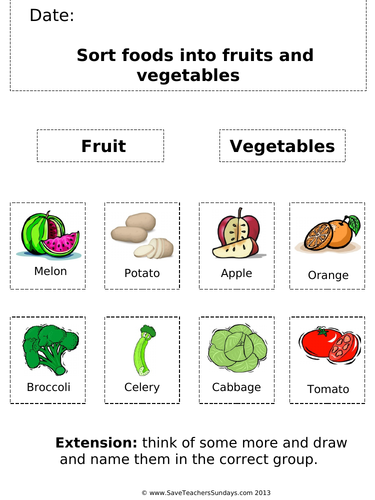 Fruit or Vegetable  KS1 Lesson Plan and Worksheet
