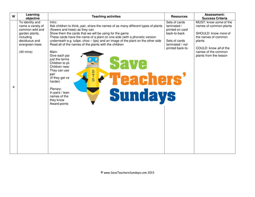 Common Flowers and Trees KS1 Lesson Plan and Worksheet