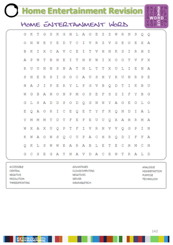 Home Entertainment Literacy Wordsearch