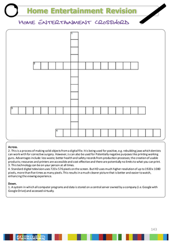 Home Entertainment Literacy Crossword GCSE ICT Teaching Resources