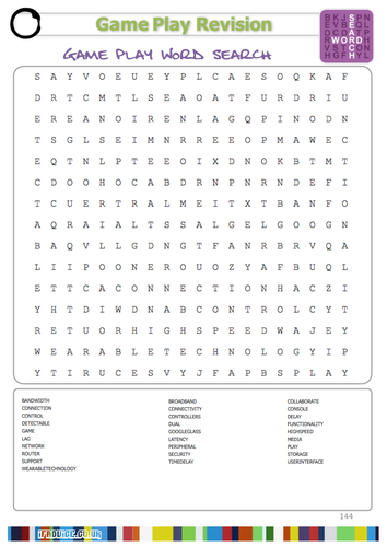 Game Play Literacy Wordsearch GCSE ICT