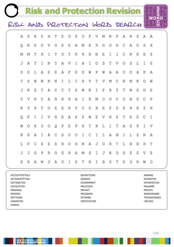 GCSE ICT Risk and Protection Literacy Wordsearch
