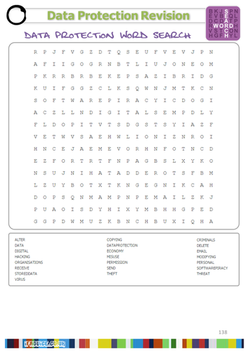 GCSE ICT Data Protection Literacy Wordsearch