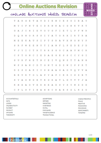 GCSE ICT Online Auctions Literacy Wordsearch