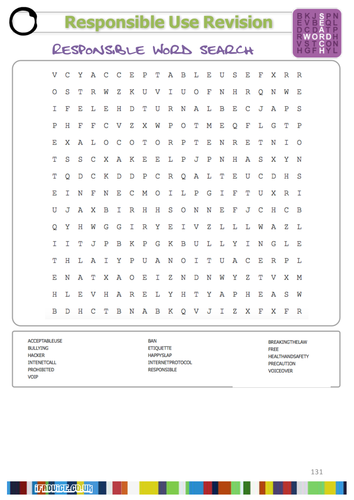 GCSE ICT Responsible Use Literacy Wordsearch
