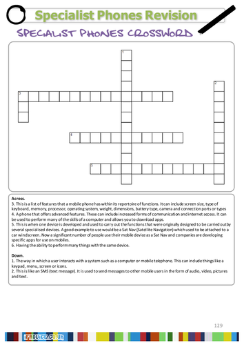 GCSE ICT Specialist Phone Literacy Crossword