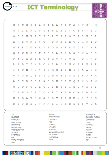GCSE ICT Terminology Glossary Literacy Wordsearch