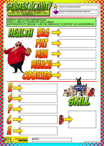 NEW Edexcel GCSE PE Starter Activity Lesson 4 - Health, Fitness and well-being