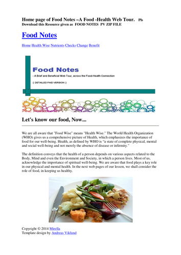 Food Health COMBO OFFER: FOOD NOTES Web Tour WITH QUIZ/ FLASH CARDS