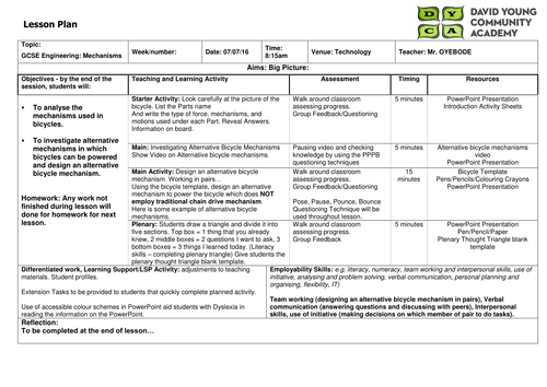 GCSE Engineering - Mechanisms: Investigating Bicycle Mechnaism
