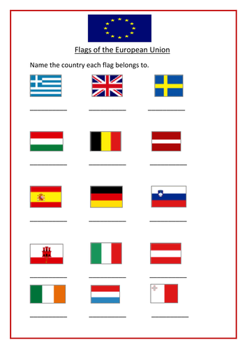 European Flag Challenge Worksheets