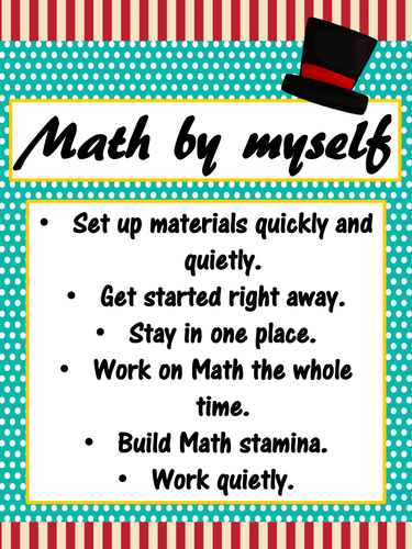 Daily 3 MATH Behaviors Anchor Charts/Posters (Turquoise Red Carnival Theme)