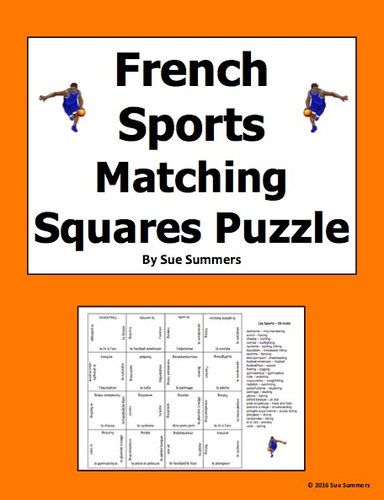 French Sports Matching Squares Puzzle - 26 Different Sports