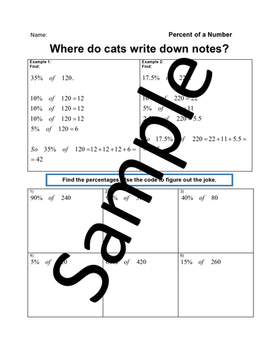 percent of a number joke worksheet teaching resources