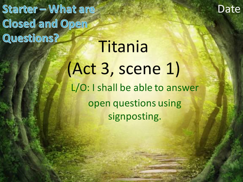 MIDSUMMER NIGHT'S DREAM - Reading Assessment - KS3