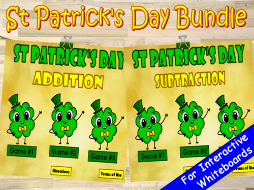 Subtraction and Addition St Patrick's Day PowerPoint Game Bundle