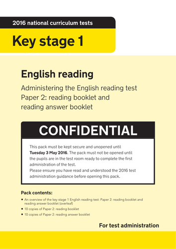 Complete Set of Key Stage 1 2016 SATs papers, mark Schemes and Administration Guides