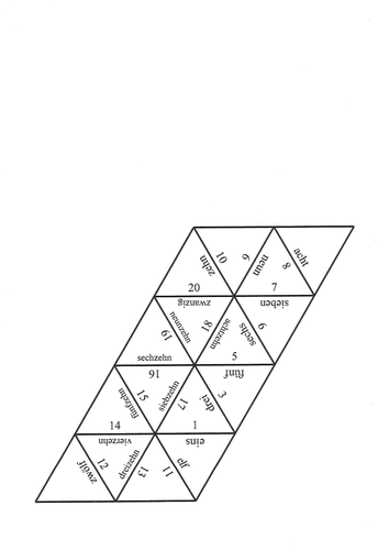 Numbers in German 1-100 cut out puzzle (Die Zahlen)