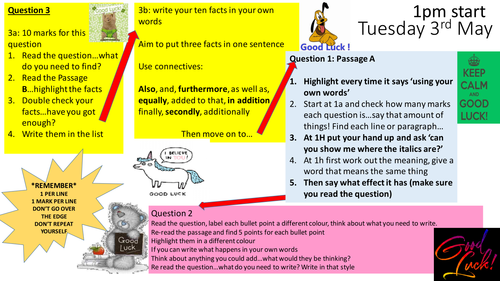 Help card to remind students how to answer each question in iGCSE Cambridge English Language