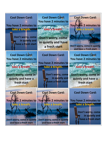 Cool down card template to assist with deescalating behaviour issues