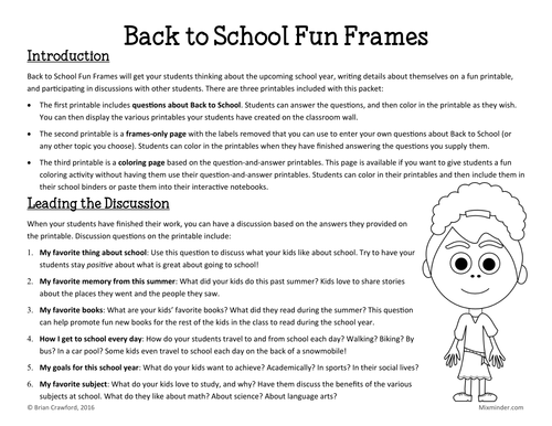 Back to School Fun Frames Writing Activity