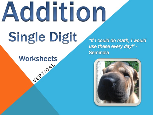 Single Digit Addition - Worksheets - Vertical (15 Pages)