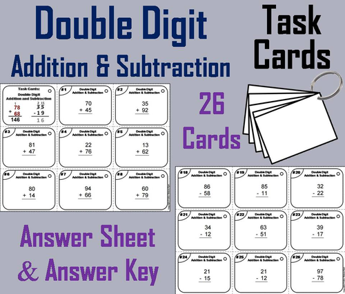 Double Digit Addition and Subtraction Task Cards/ 2 Digit Addition and Subtraction Task Cards